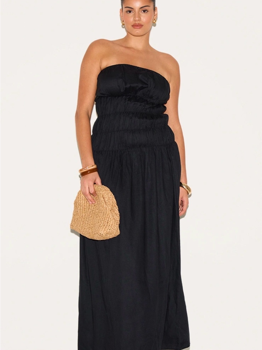 Pretty Little Thing Plus Size Black Bandeau Ruched Detail Maxi Dress